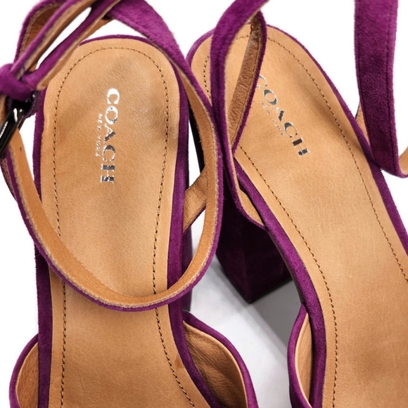 Coach Nikeeta Plum Purple Suede Ankle Wrap Block High Heel Platform Sandals - Picture 7 of 13